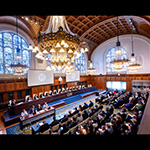 View of Great Hall of Justice, the ICJ courtroom at the Peace Palace in The Hague, the seat of the Court, on 23 July 2025, during the delivery of the Advisory Opinion on the Obligations of States in respect of Climate Change. 