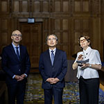 HE Mr Luc Frieden and HE Judge Iwasawa Yuji in the Great Hall of Justice of the Peace Palace