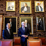HE Mr Luc Frieden and HE Judge Iwasawa Yuji in the Red Room of the Peace Palace