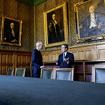 HE Mr Luc Frieden and HE Judge Iwasawa Yuji in the Green Room of the Peace Palace