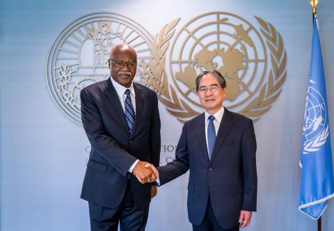 HE Mr Philémon Yang, President of the 79th session of United Nations General Assembly, meets with HE Judge Iwasawa Yuji, President of the Court