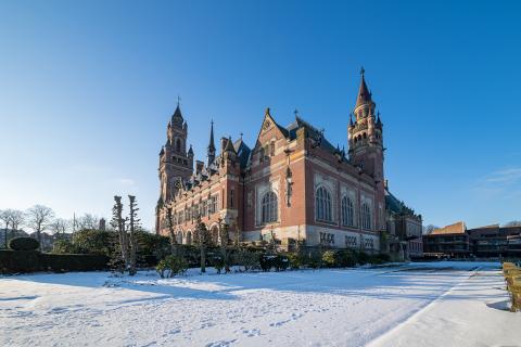 View of the Peace Palace in the winter