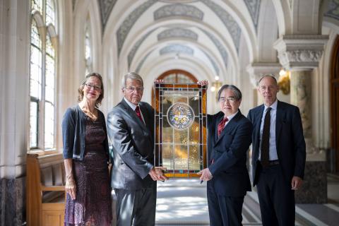 Presentation of stained glass window from the Carnegie Foundation to the ICJ
